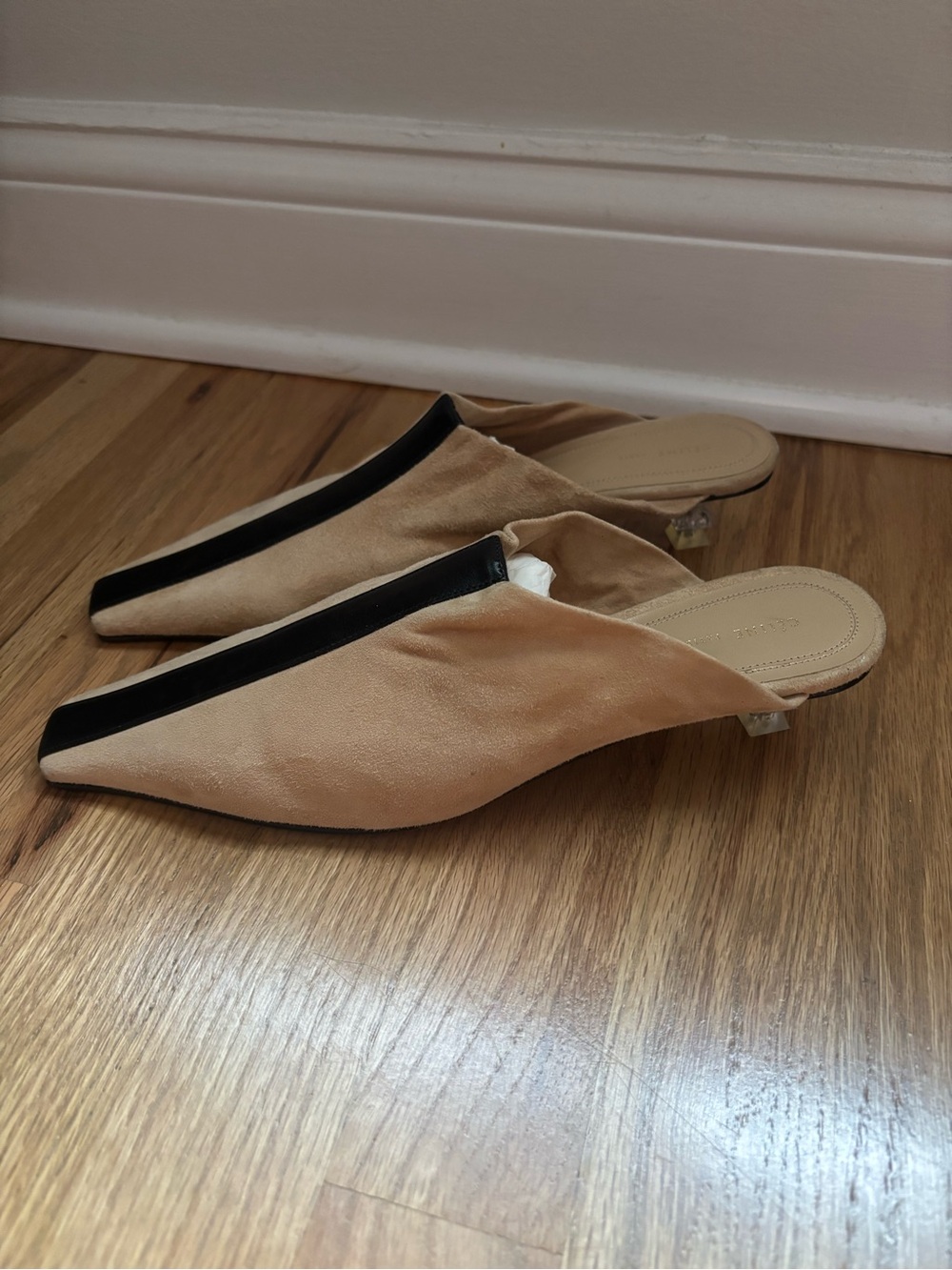 Celine Cream Pointed-Toe Slip-On Mules with Black Stripe - Picture 4 of 7